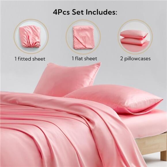 Candoury Satin Sheets Full Size Bed Sheets Set 4 Pcs, Soft and Durable - Picture 10 of 16